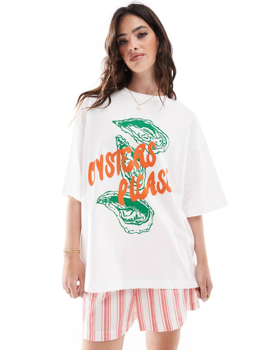 ASOS DESIGN oversized t-shirt with oysters graphic in white