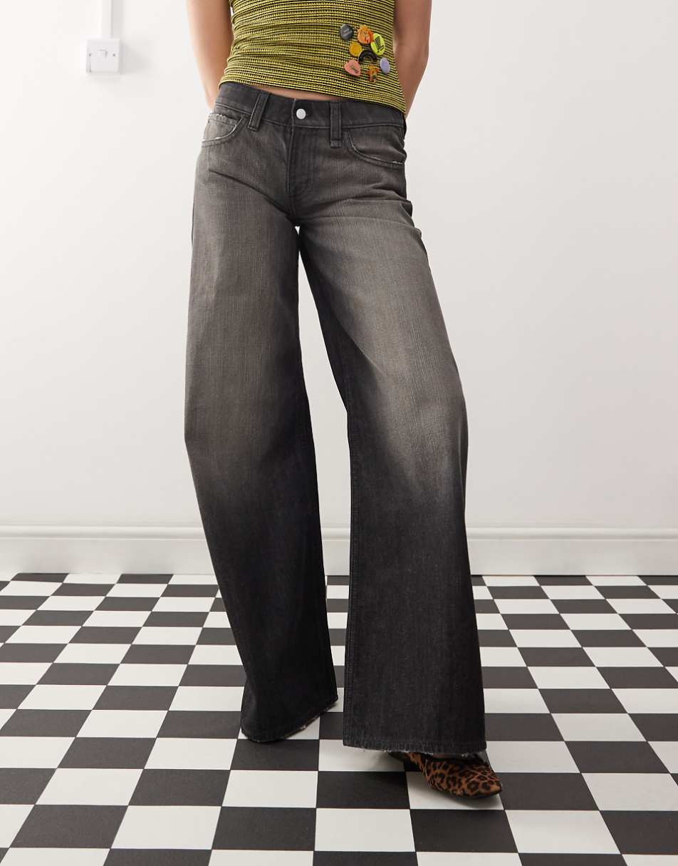 Cheap Monday Poser mid rise wide leg skater jeans in rubby washed black