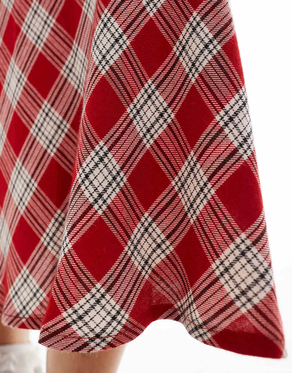 Bershka midi skirt in red check