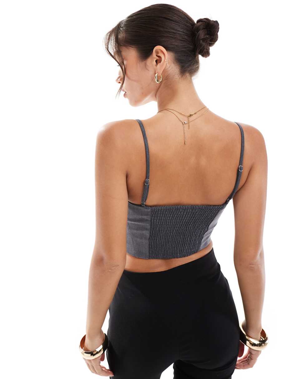 Bershka tailored strappy corset top in gray