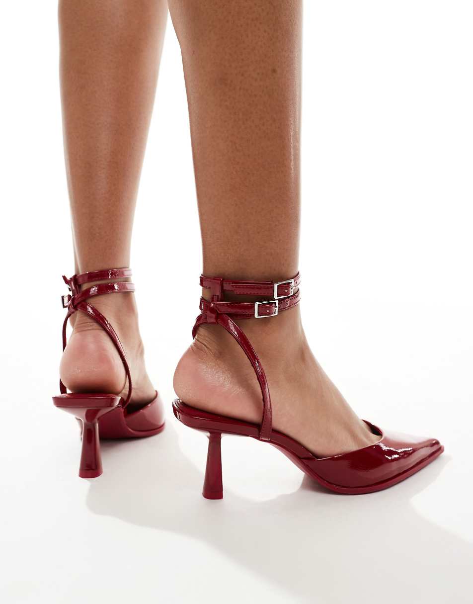 Bershka pointed toe heeled sandals in red