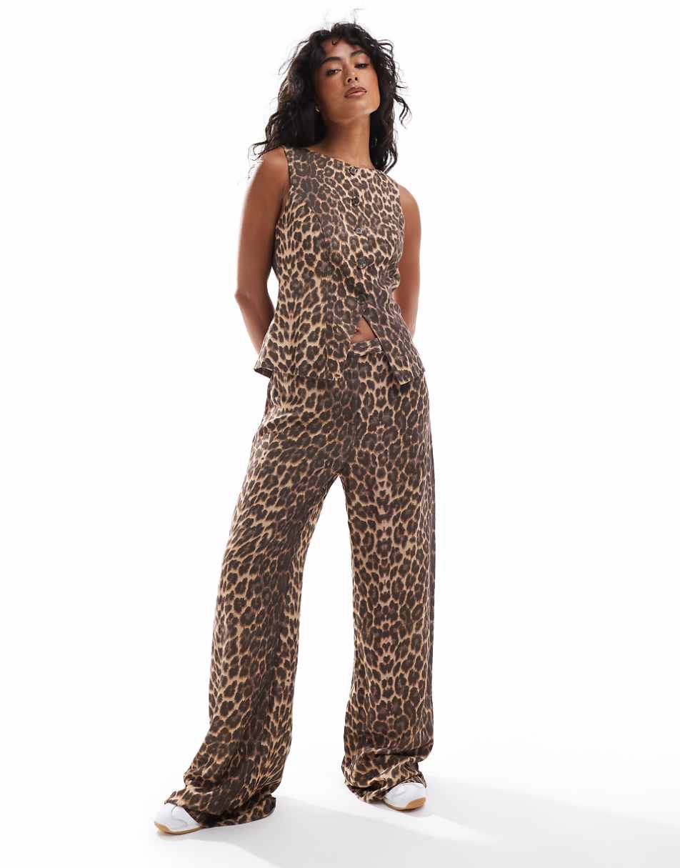 ASOS DESIGN split front high neck vest in leopard
