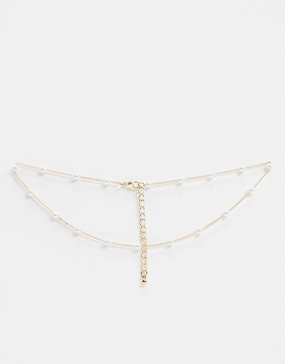 DesignB London Exclusive pearl choker necklace in gold