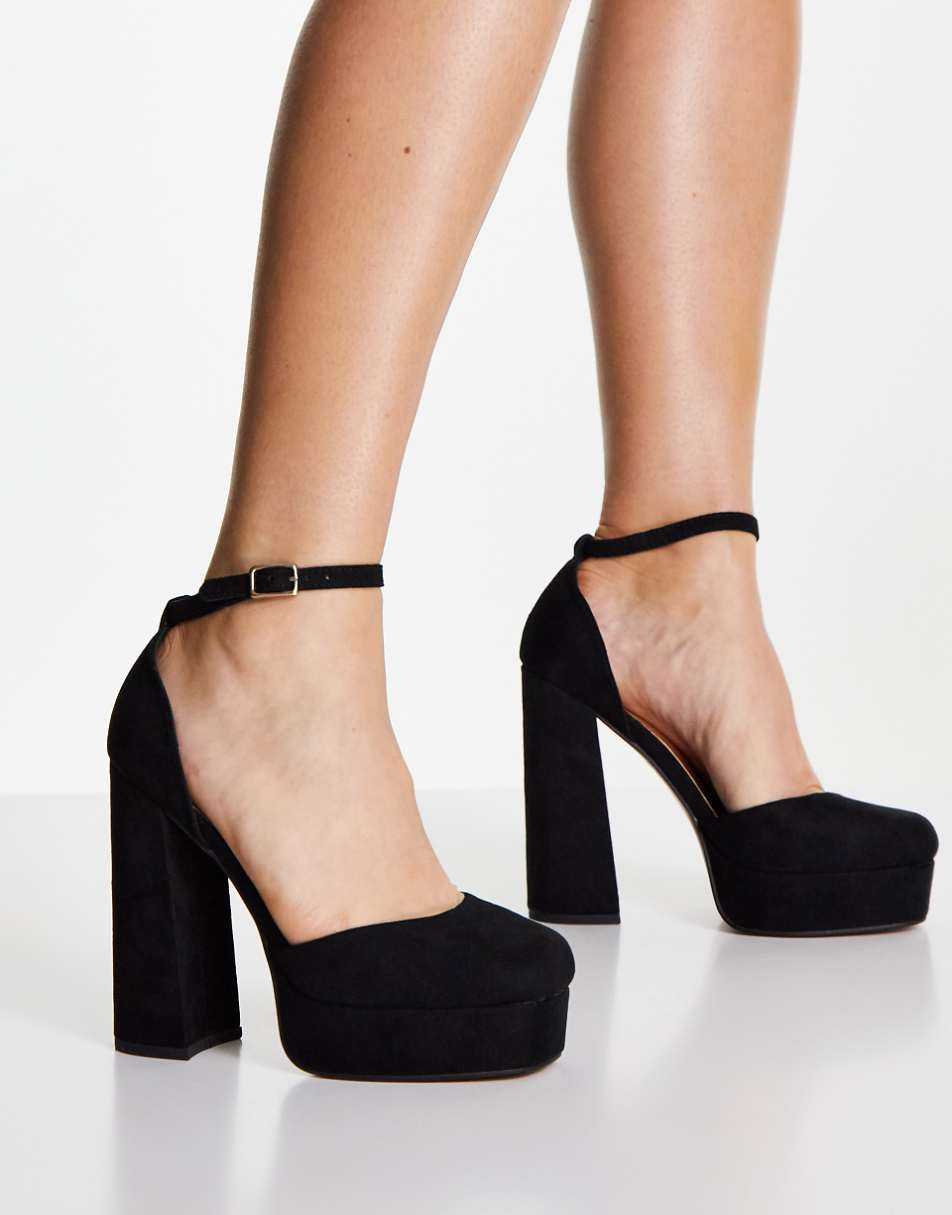 ASOS DESIGN Wide Fit Priority platform high block heel shoes in black