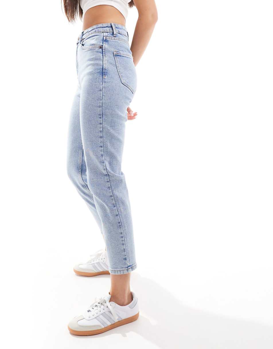 Stradivarius cotton slim mom jeans with stretch in washed blue - LBLUE