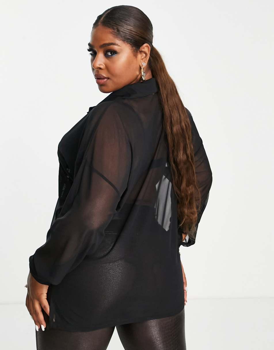 ASOS DESIGN Curve oversized mesh shirt in black - BLACK