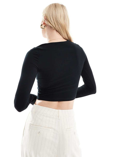 ASOS DESIGN Tall fitted crop t-shirt with long sleeve in black