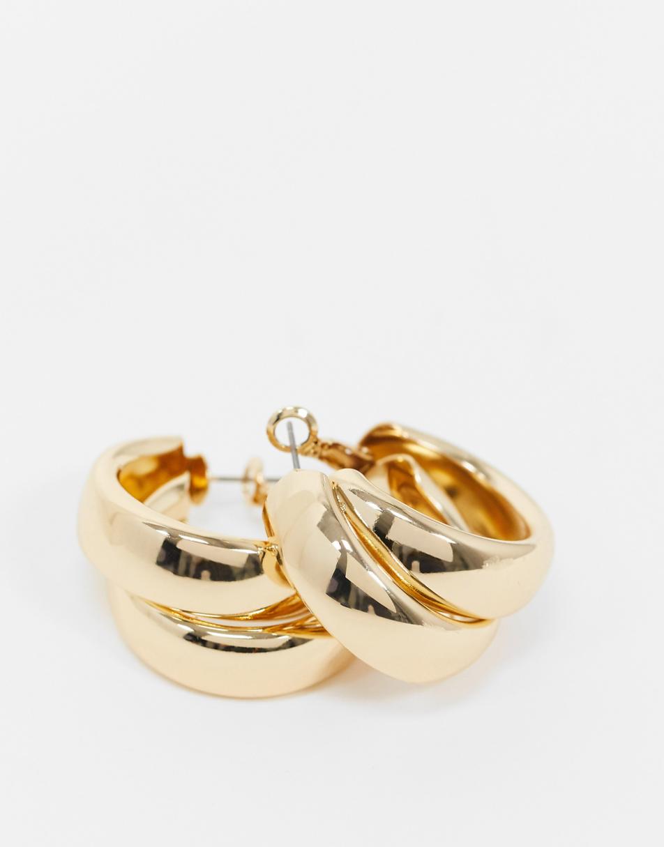 ASOS DESIGN hoop earrings with thick crossover design gold tone