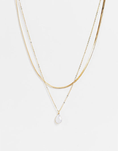 DesignB London multirow necklace with semi precious stone in gold tone