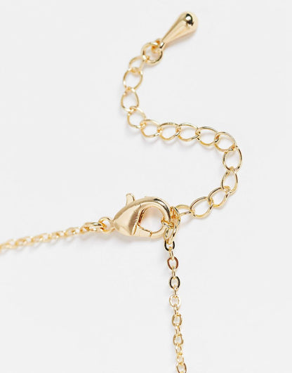 DesignB London multirow necklace with semi precious stone in gold tone