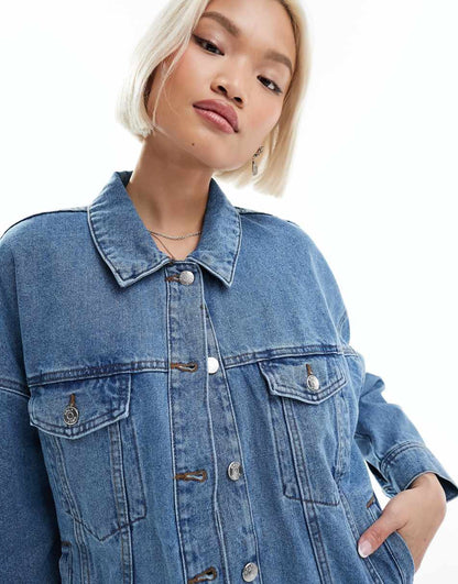 Only oversized denim jacket in medium blue