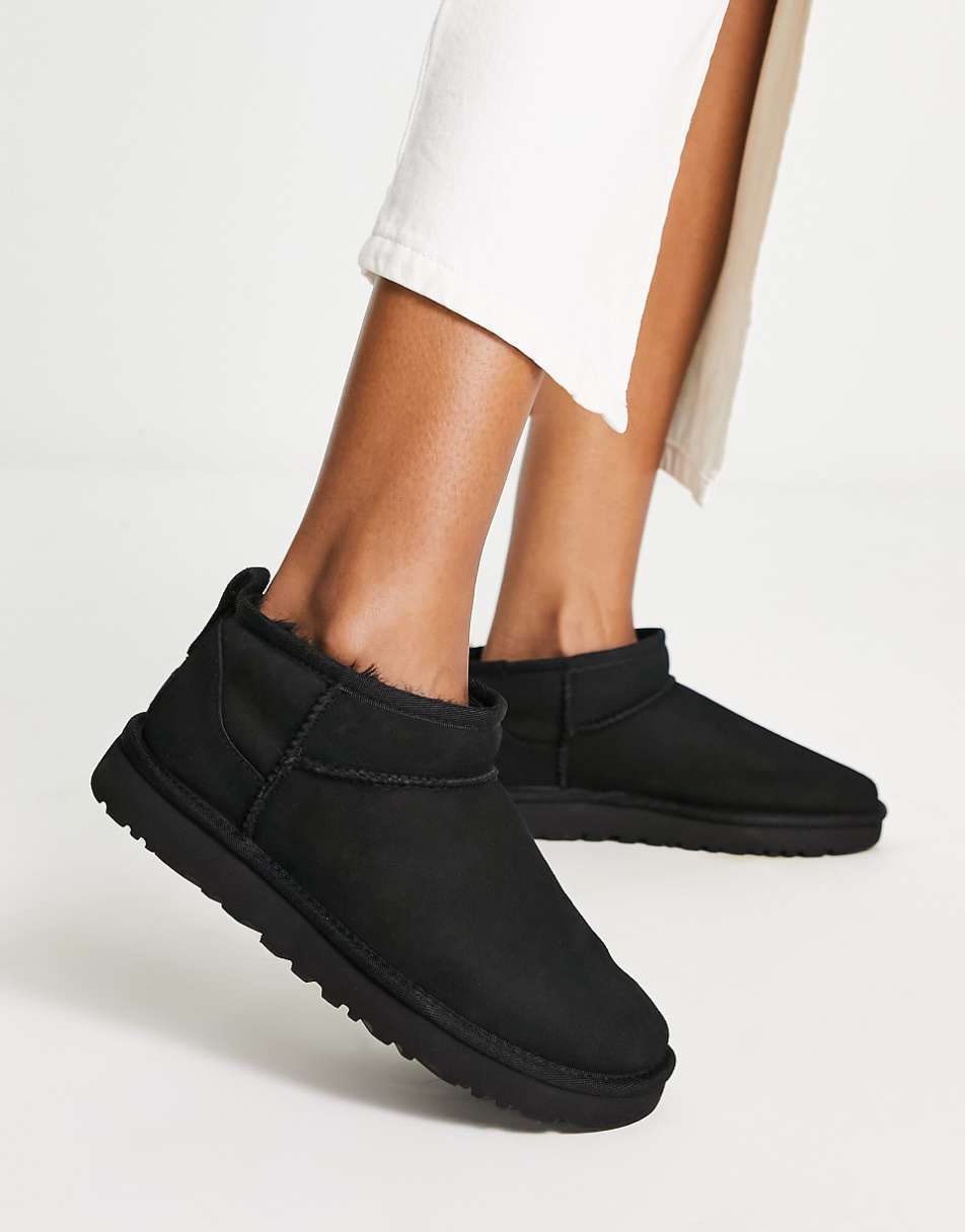 UGG Classic Ultra Mini ankle boots in black in suede