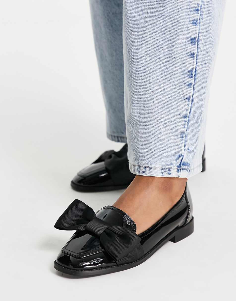 ASOS DESIGN Mentor bow loafer flat shoes in black patent