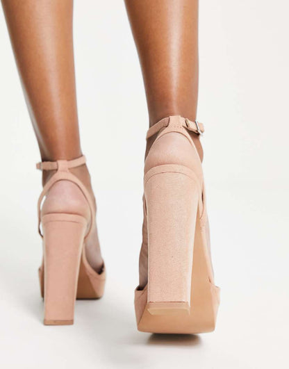 ASOS DESIGN Noun platform barely there block heel sandals in beige