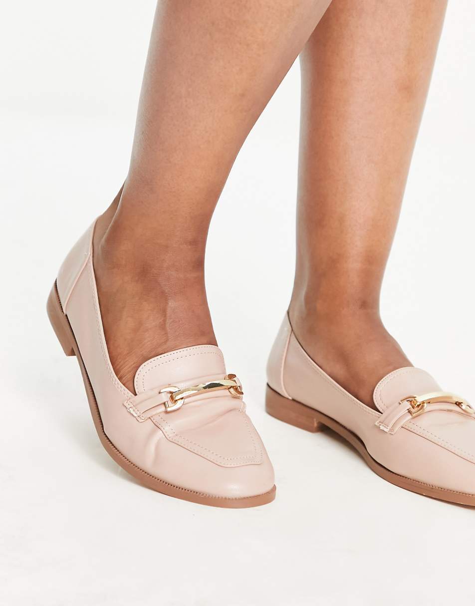 ASOS DESIGN Wide Fit Verity loafer flat shoes with trim in blush