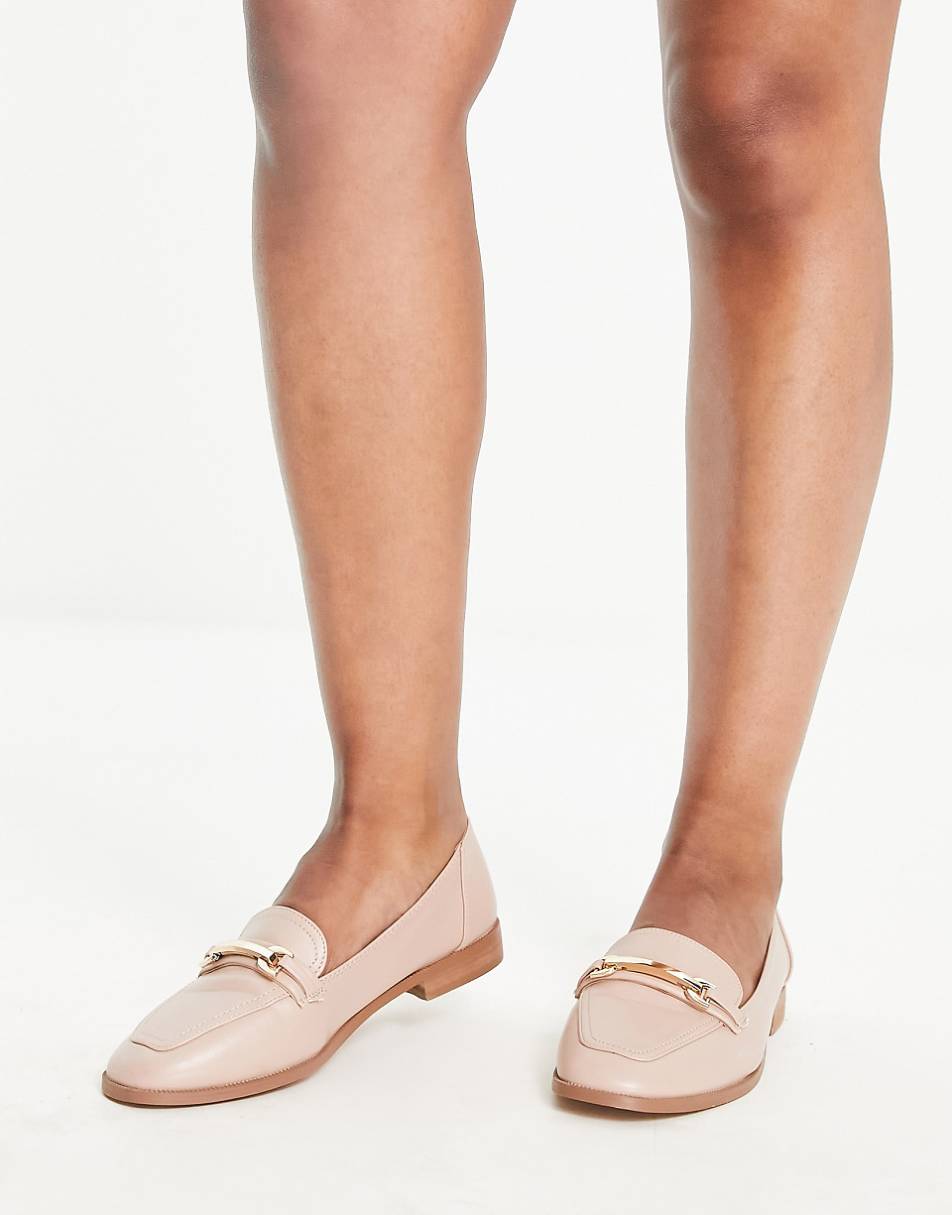 ASOS DESIGN Wide Fit Verity loafer flat shoes with trim in blush
