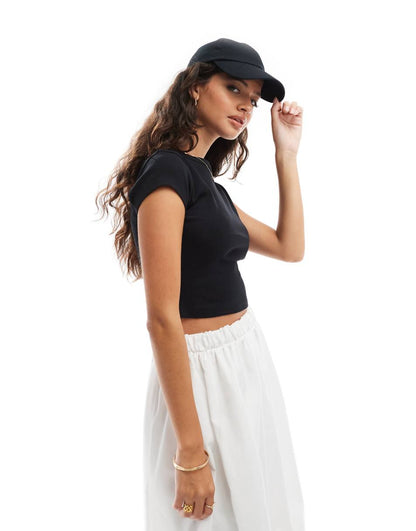 ASOS DESIGN shrunken rib baby tee with cap sleeve in black
