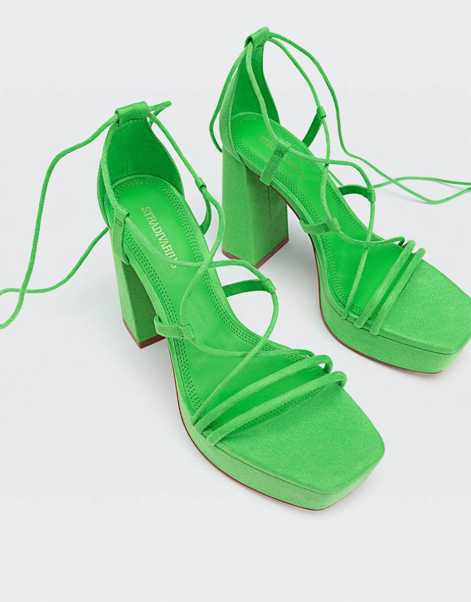 Stradivarius strappy platform sandal in bright green