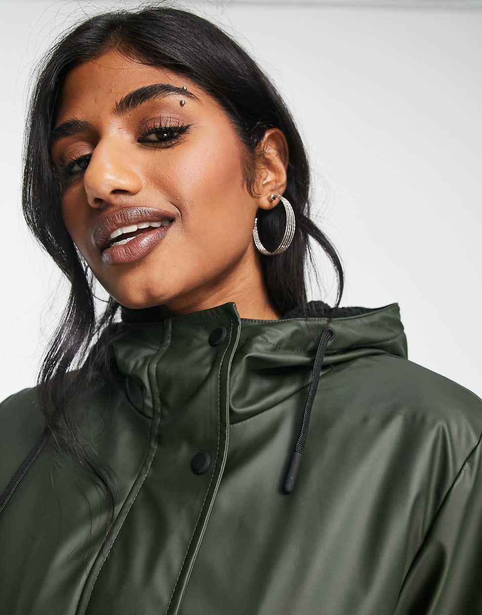 Only raincoat with hood in khaki green