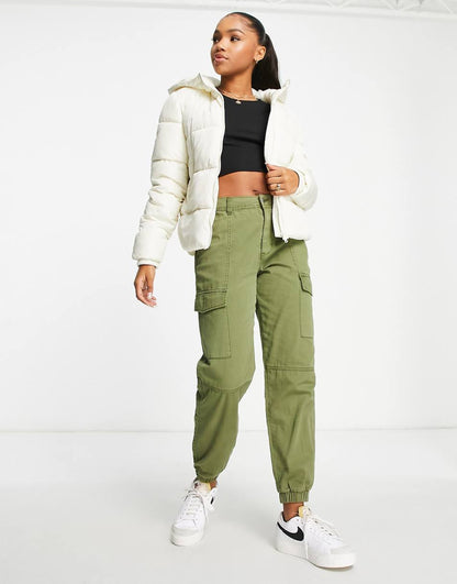 Pieces padded jacket with hood in cream