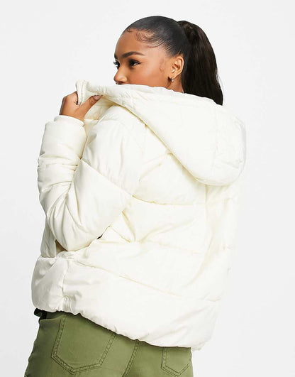 Pieces padded jacket with hood in cream