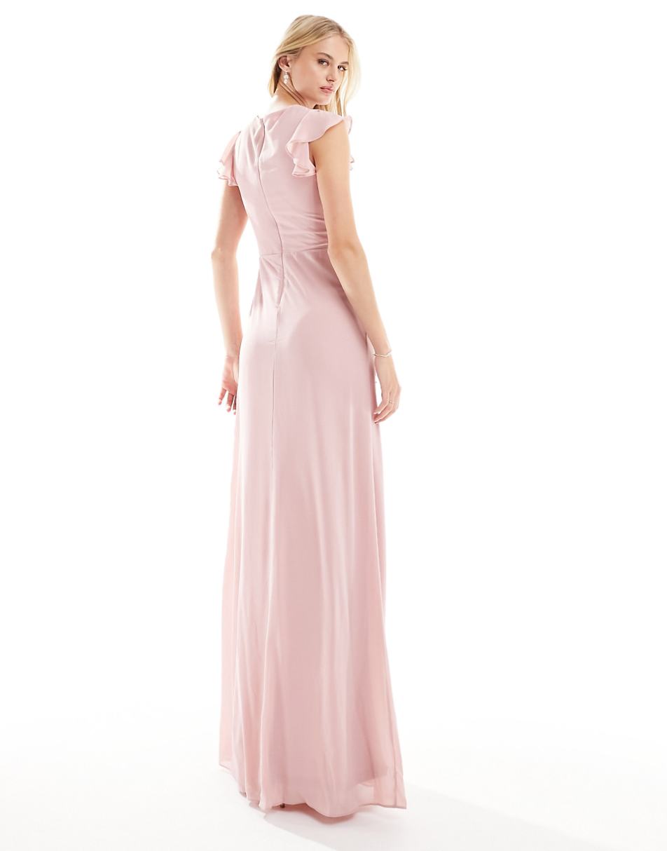 TFNC Tall Bridesmaid flutter sleeve ruffle detail maxi dress in blush