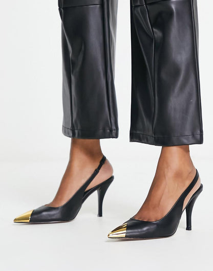 ASOS DESIGN Scandal toe cap slingback mid shoes in black