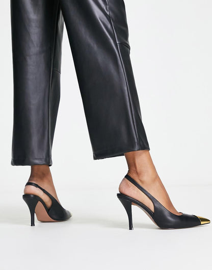 ASOS DESIGN Scandal toe cap slingback mid shoes in black