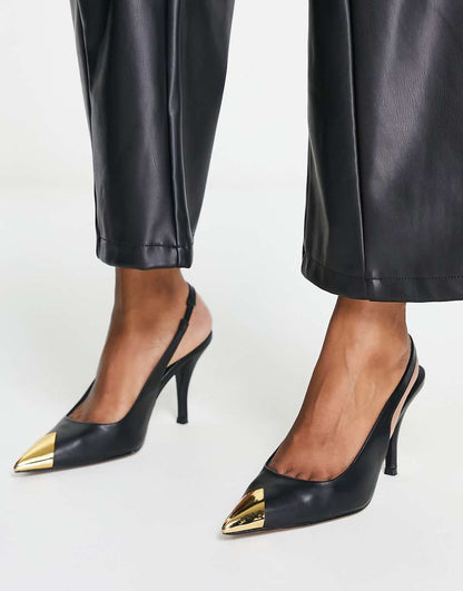 ASOS DESIGN Scandal toe cap slingback mid shoes in black