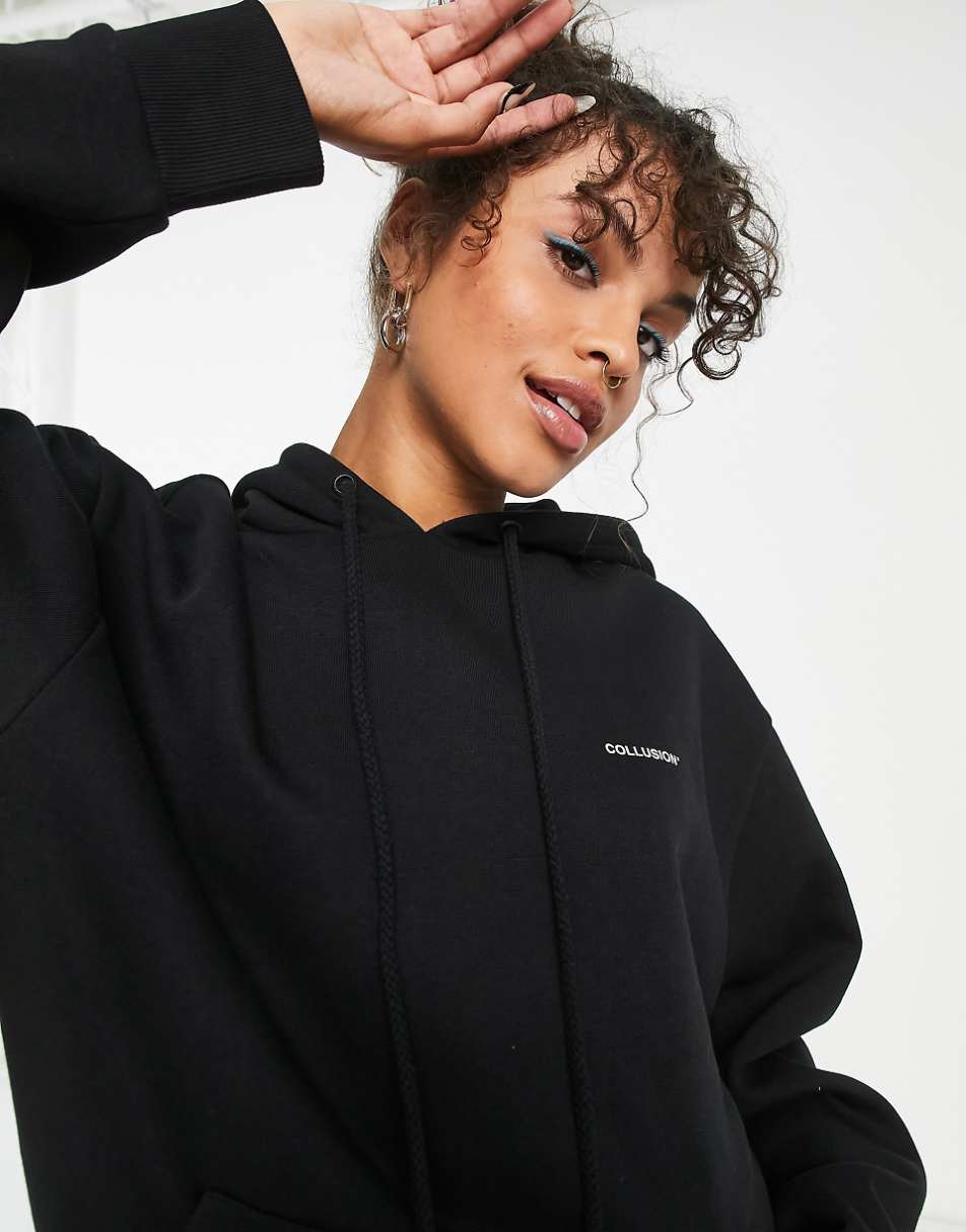 COLLUSION Unisex logo hoodie in black