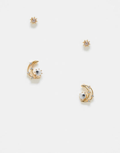Reclaimed Vintage celestial star and moon earring pack