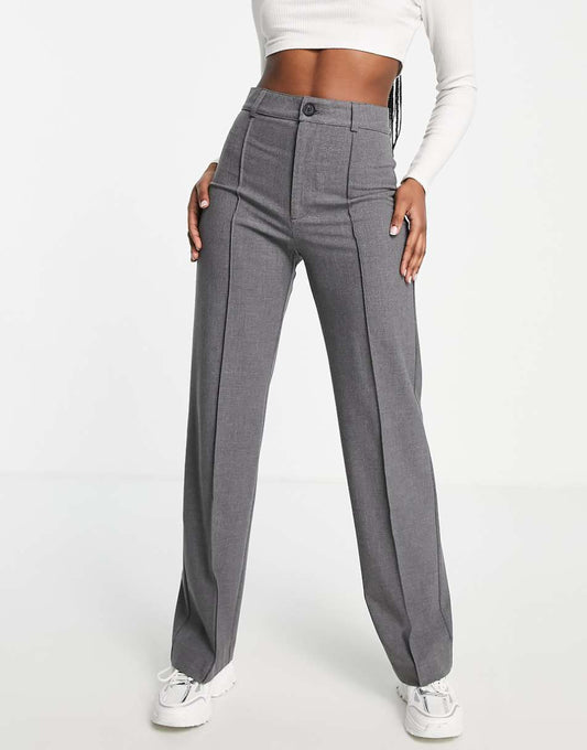 Pull&Bear high waisted seam front tailored straight leg pants in gray