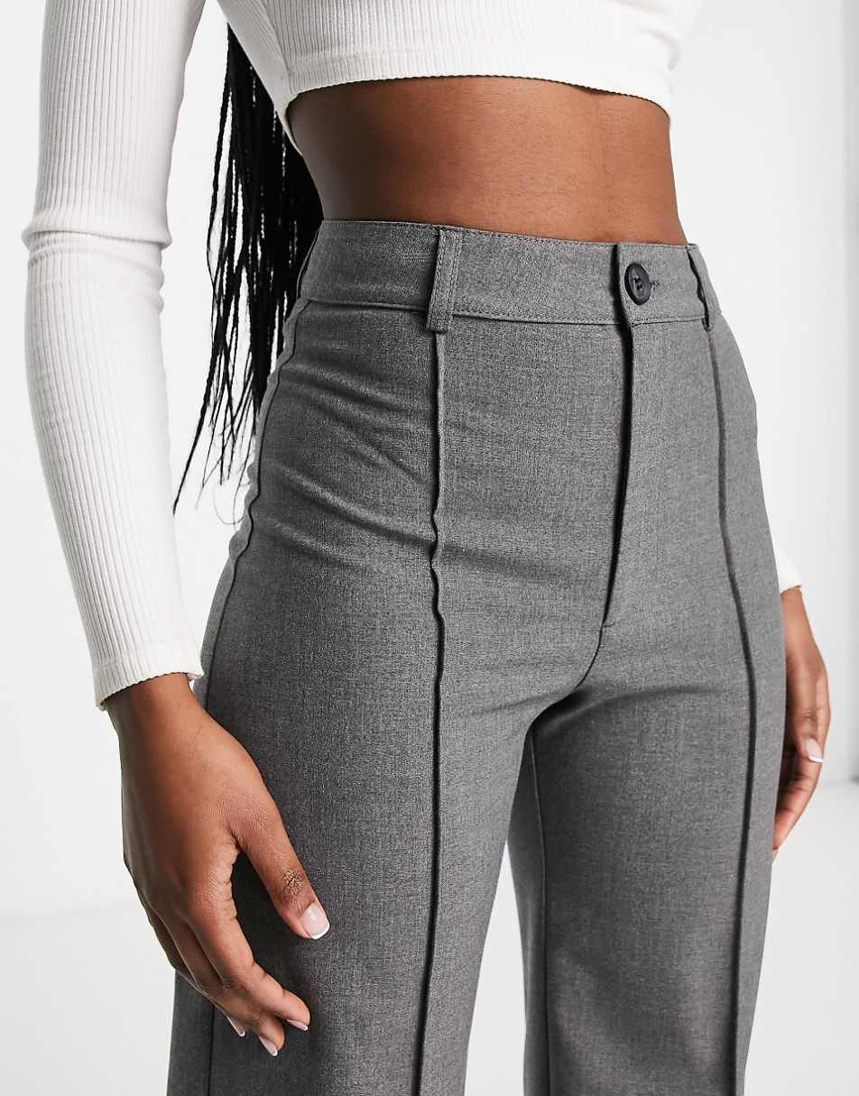 Pull&Bear high waisted seam front tailored straight leg pants in gray