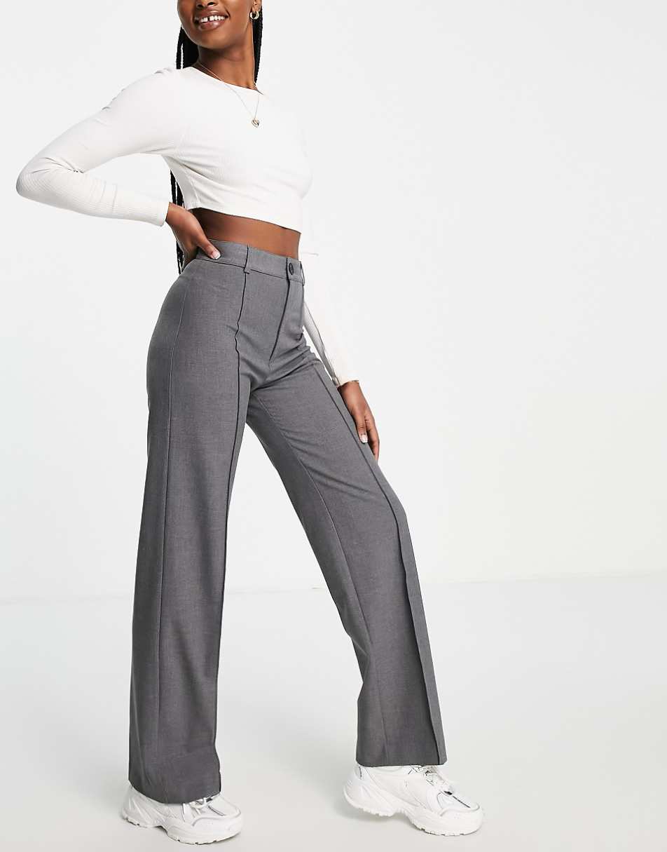 Pull&Bear high waisted seam front tailored straight leg pants in gray