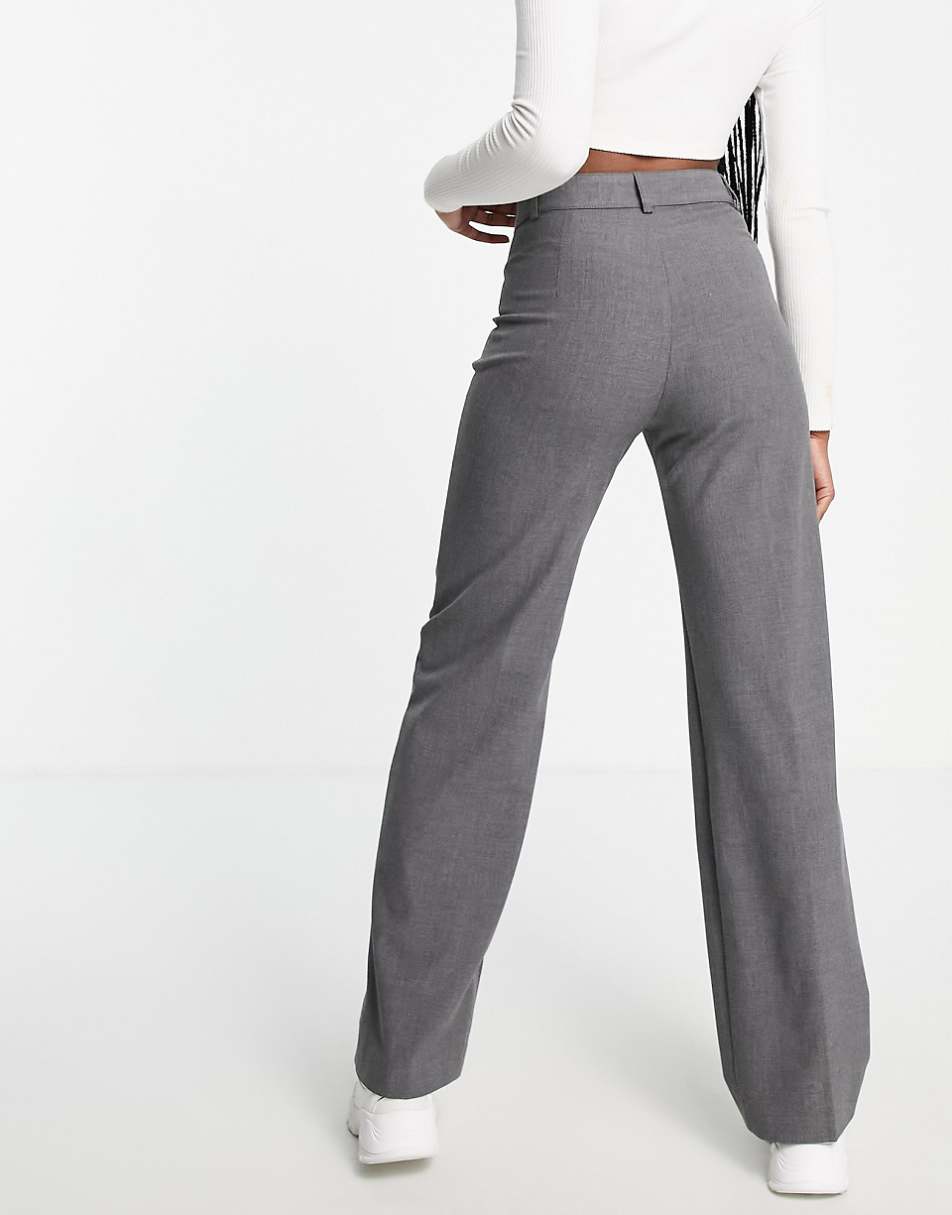 Pull&Bear high waisted seam front tailored straight leg pants in gray