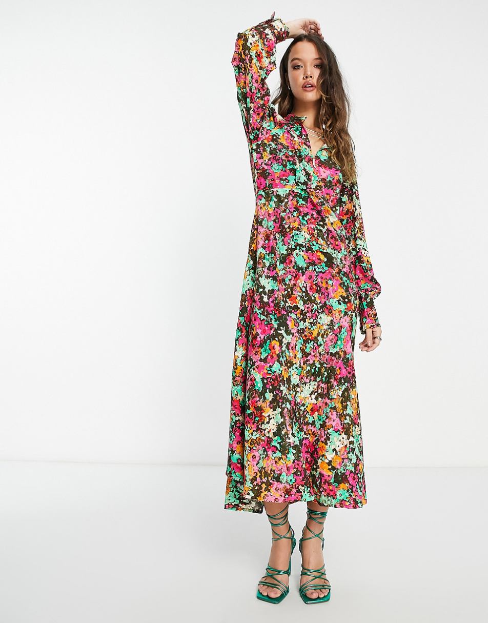 YAS long sleeve midi dress in florals