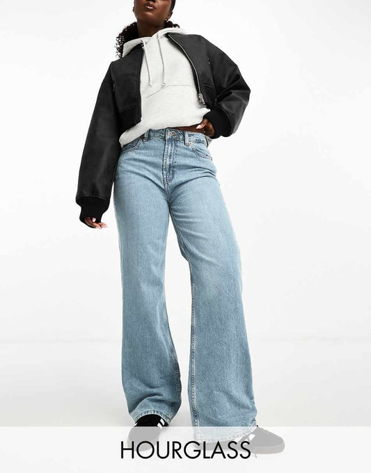 ASOS DESIGN Hourglass wide leg dad jeans in mid blue