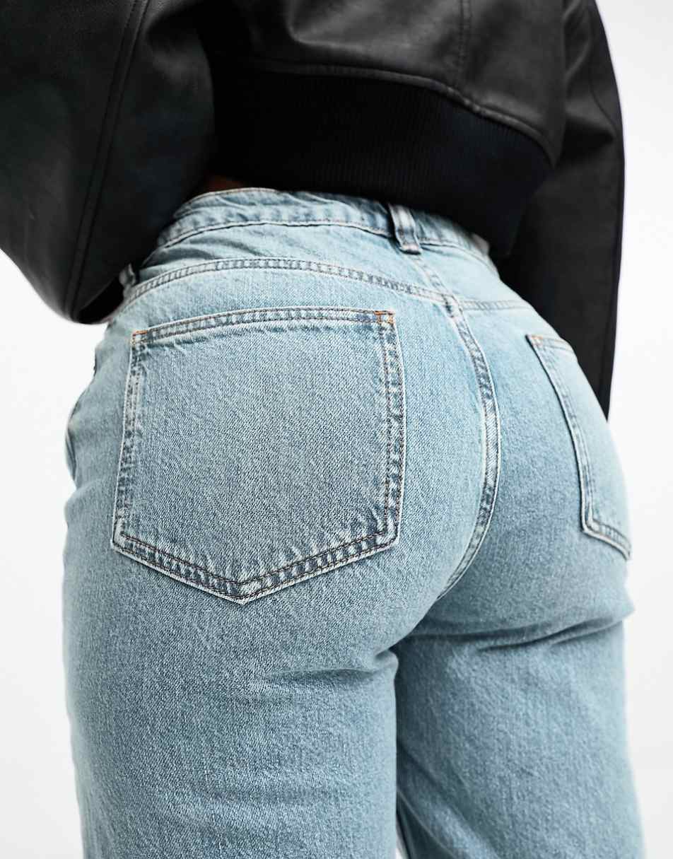 ASOS DESIGN Hourglass wide leg dad jeans in mid blue