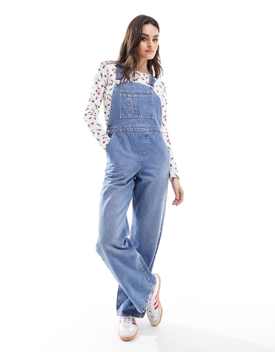 ASOS DESIGN denim overalls in mid blue