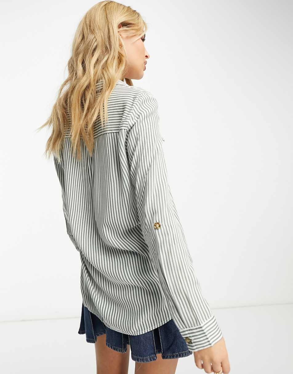 Vero Moda pocket front shirt in green stripe