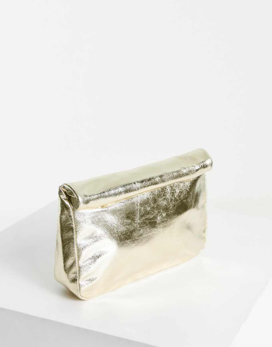 ASOS DESIGN roll top clutch bag in gold