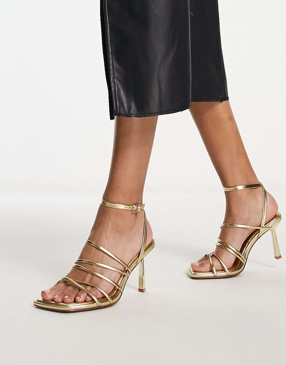 ASOS DESIGN Hamper strappy mid heeled sandals in gold