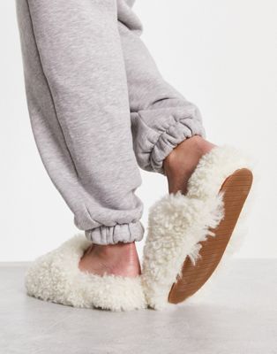 & Other Stories faux shearling slippers in beige