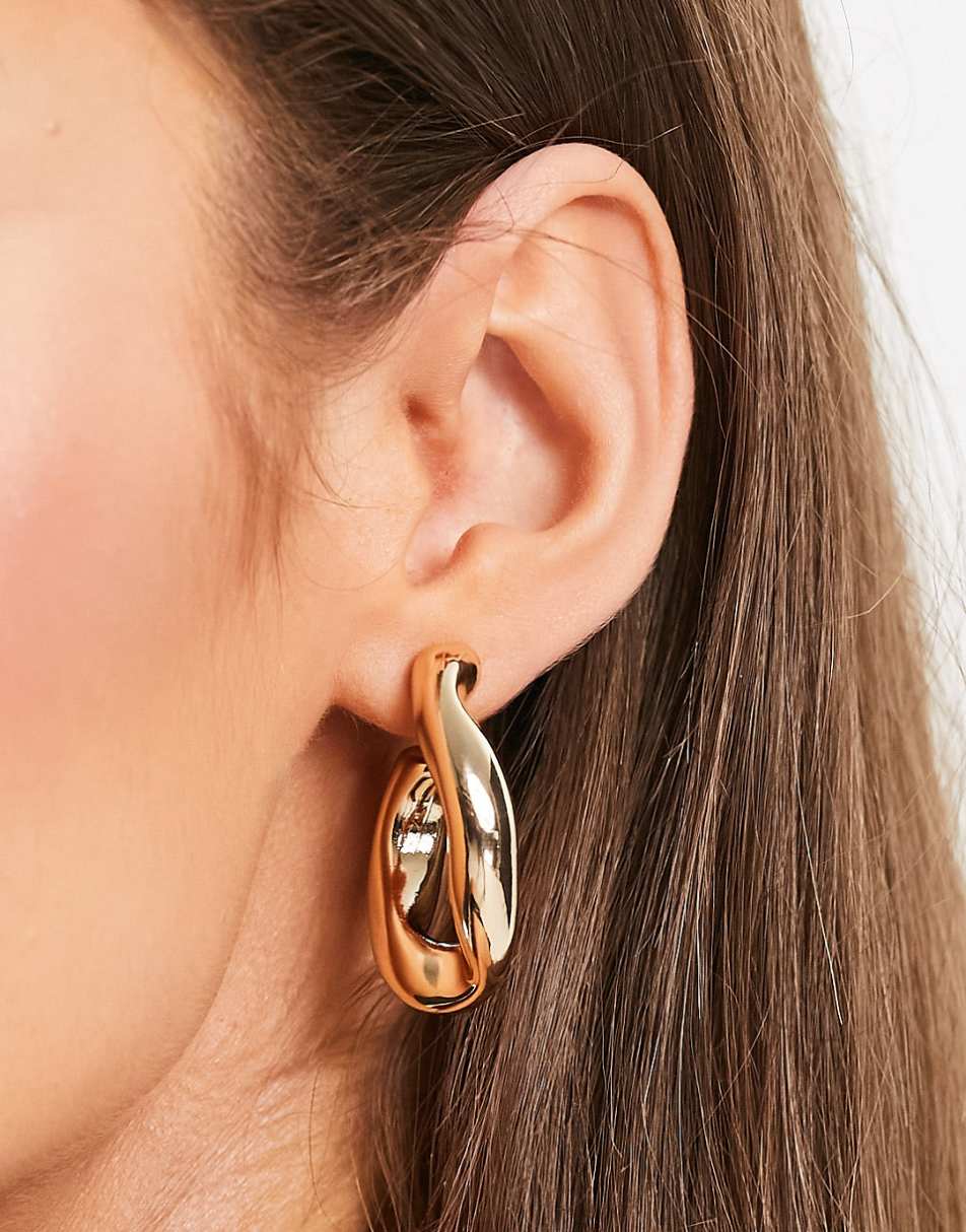 ASOS DESIGN hoop earring with twist link design in gold tone