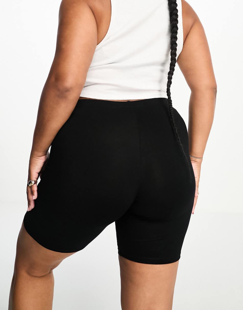 ASOS DESIGN Curve 2 pack basic legging shorts in black