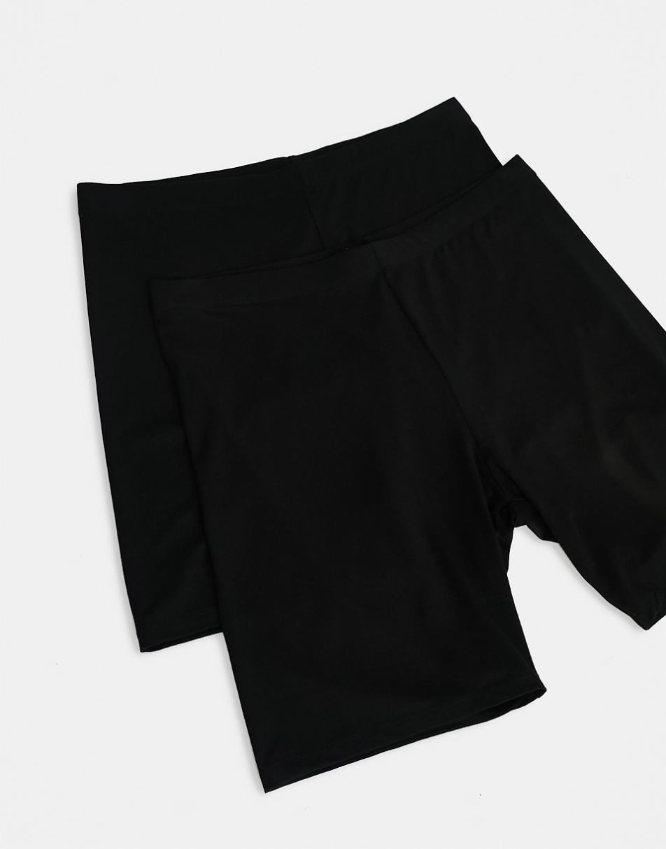 ASOS DESIGN Curve 2 pack basic legging shorts in black