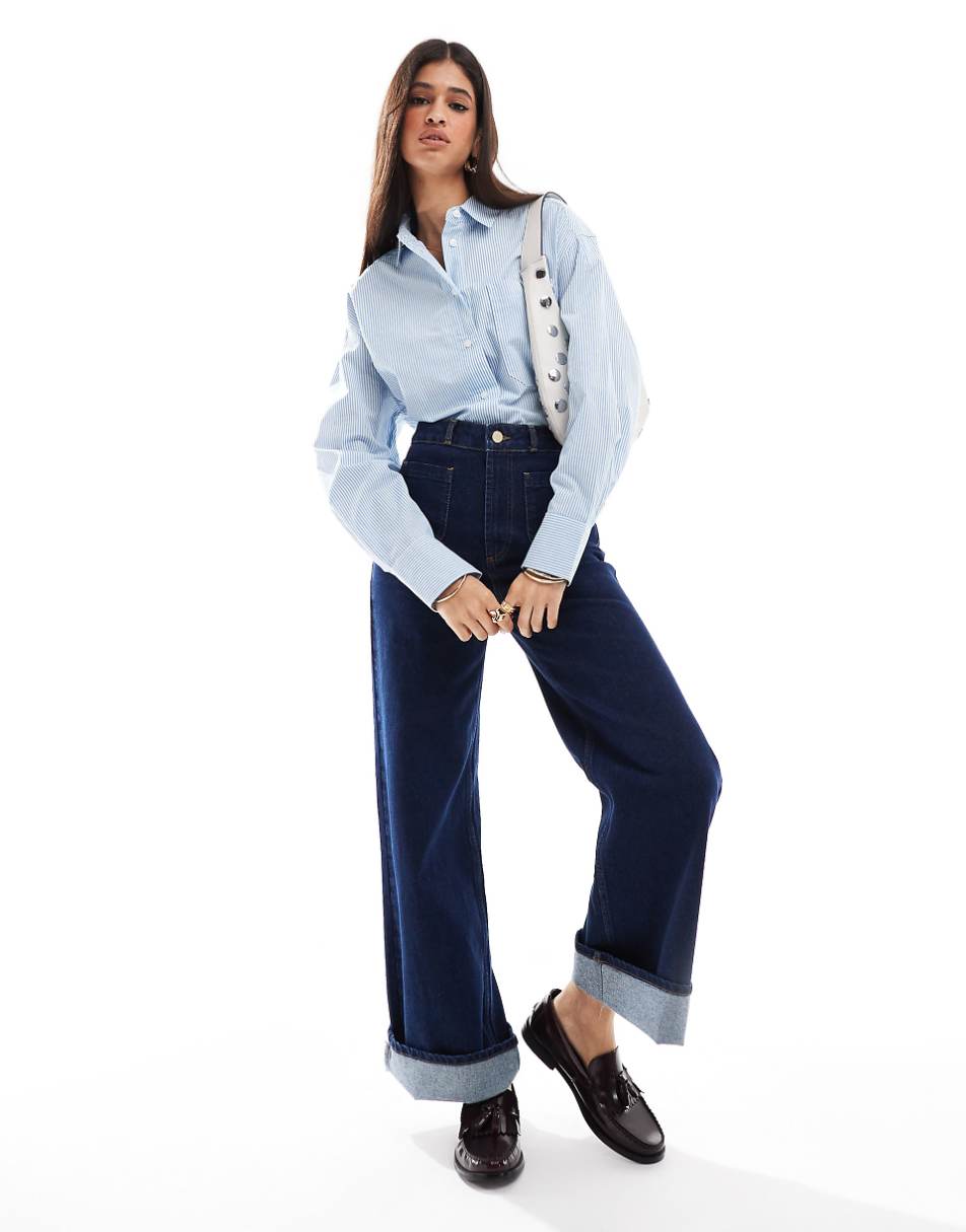 ASOS DESIGN oversized shirt in blue and white stripe