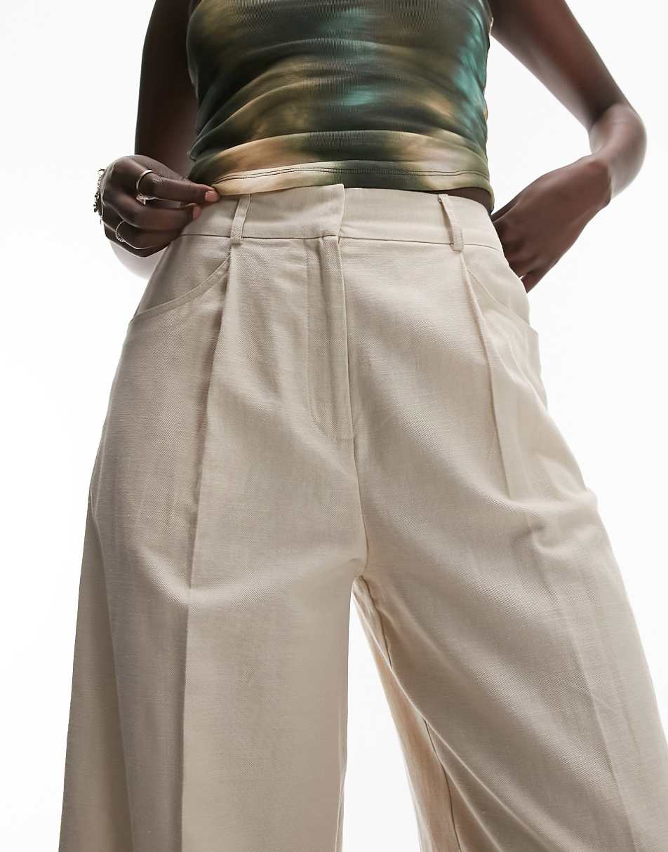 Topshop Tall linen-blend wide leg pants in natural - part of a set