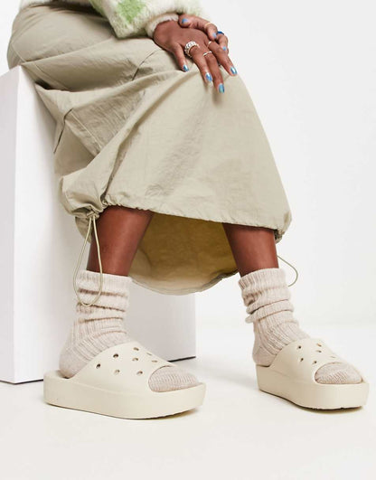 Crocs Platform Slider Sandals In Bone