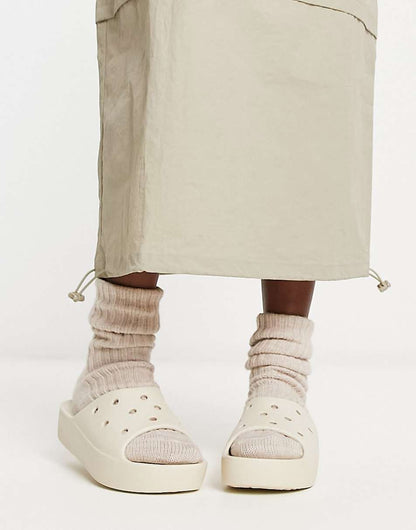 Crocs Platform Slider Sandals In Bone